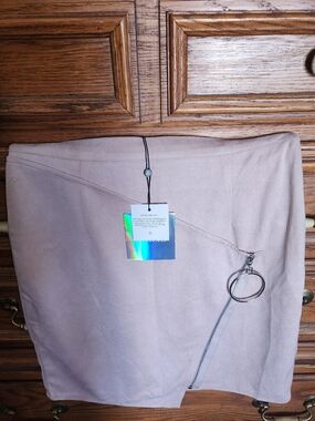 Missguided Mauve Ring-Zip Diagonal Mini Skirt